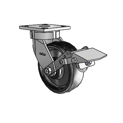 4 Series Kingpinless Casters Top Plate Swivel Caster with 6 x 2 Endura Solid Elastomer wheel and Tread Lock Brake