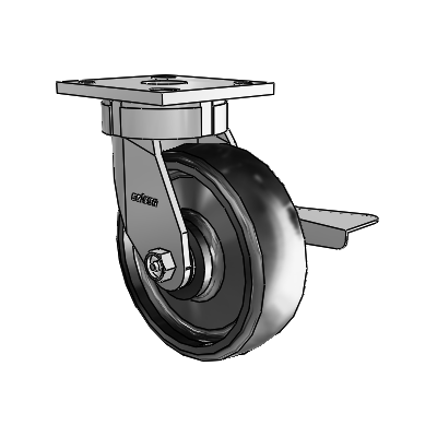 4 Series Kingpinless Casters Top Plate Swivel Caster with 6 x 2 Endura Solid Elastomer wheel and Side Lock Brake