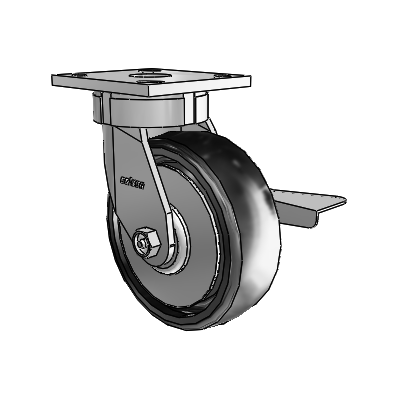 4 Series Kingpinless Casters Top Plate Swivel Caster with 6 x 2 Endura Solid Elastomer wheel and Side Lock Brake
