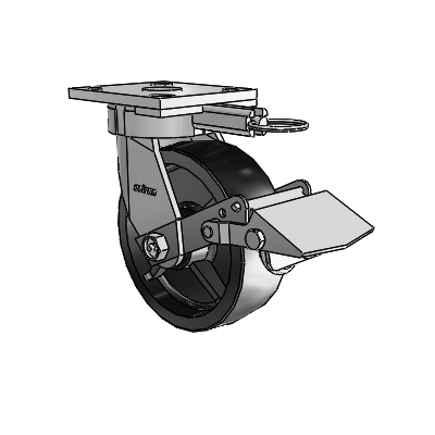 Roulettes sans pivot de la série 4 – Roulette pivotante à plaque supérieure avec roue en polyoléfine 6 x 2 et frein Tread Lock
