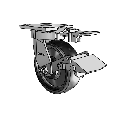 4 Series Kingpinless Casters Top Plate Swivel Caster with 6 x 2 Endura Solid Elastomer wheel and Tread Lock Brake