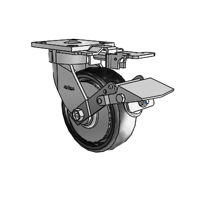 4 Series Kingpinless Casters Top Plate Swivel Caster with 6 x 2 Endura Solid Elastomer wheel and Tread Lock Brake