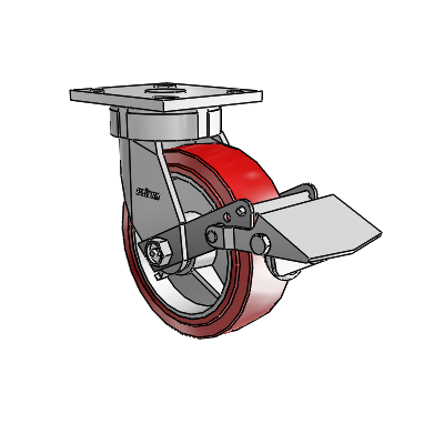 4 Series Kingpinless Casters Top Plate Swivel Caster with 6 x 2 Polyurethane HI-TECH wheel and Tread Lock Brake