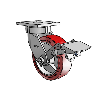 4 Series Kingpinless Casters Top Plate Swivel Caster with 6 x 2 Polyurethane HI-TECH wheel and Tread Lock Brake