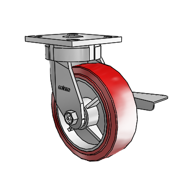 4 Series Kingpinless Casters Top Plate Swivel Caster with 6 x 2 Polyurethane HI-TECH wheel and Side Lock Brake