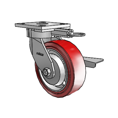 Roulettes sans pivot de la série 4 : roulette pivotante à plaque supérieure équipée d'une roue en polyuréthane HI-TECH de 6 x 2 et d'un frein à blocage latéral