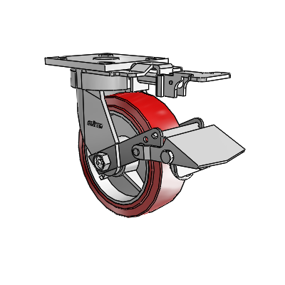 4 Series Kingpinless Casters Top Plate Swivel Caster with 6 x 2 Polyurethane HI-TECH wheel and Tread Lock Brake
