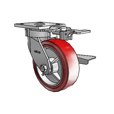 4 Series Kingpinless Casters Top Plate Swivel Caster with 6 x 2 Polyurethane HI-TECH wheel and Side Lock Brake