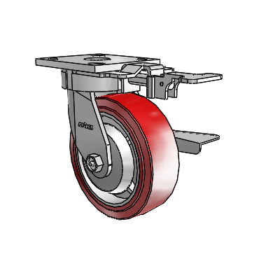 4 Series Kingpinless Casters Top Plate Swivel Caster with 6 x 2 Polyurethane HI-TECH wheel and Side Lock Brake