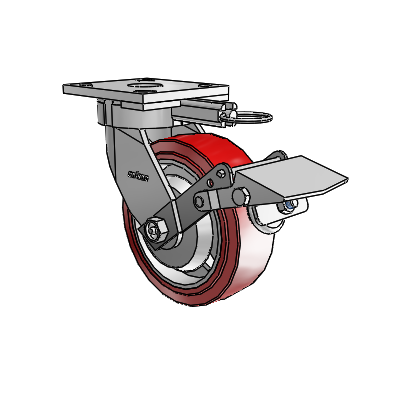 4 Series Kingpinless Casters Top Plate Swivel Caster with 6 x 2 Polyurethane HI-TECH wheel and Tread Lock Brake