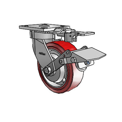 4 Series Kingpinless Casters Top Plate Swivel Caster with 6 x 2 Polyurethane HI-TECH wheel and Tread Lock Brake