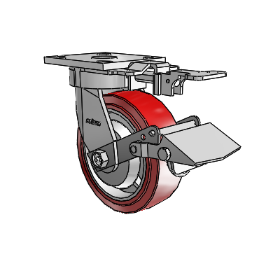 Roulettes sans pivot de la série 4 : roulette pivotante à plaque supérieure, équipée d'une roue en polyuréthane HI-TECH de 6 x 2 et d'un frein Tread Lock