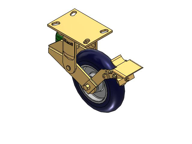141 Series Top Plate Rigid Caster with 8 x 2 Blue Tread on Aluminum Core UA - Magnum Polyurethane (Aluminum Core) Wheel and Brake