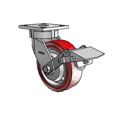 4 Series Kingpinless Casters Top Plate Swivel Caster with 6 x 2 Polyurethane HI-TECH wheel and Tread Lock Brake