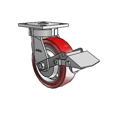 4 Series Kingpinless Casters Top Plate Swivel Caster with 6 x 2 Polyurethane HI-TECH wheel and Tread Lock Brake