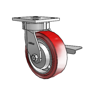 4 Series Kingpinless Casters Top Plate Swivel Caster with 6 x 2 Polyurethane HI-TECH wheel and Side Lock Brake