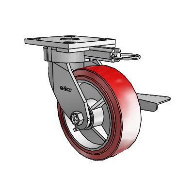 4 Series Kingpinless Casters Top Plate Swivel Caster with 6 x 2 Polyurethane HI-TECH wheel and Side Lock Brake
