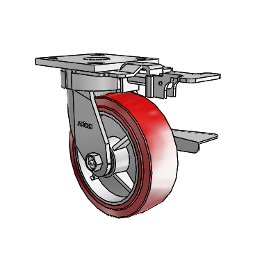 4 Series Kingpinless Casters Top Plate Swivel Caster with 6 x 2 Polyurethane HI-TECH wheel and Side Lock Brake