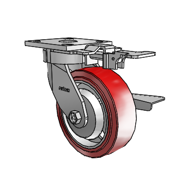4 Series Kingpinless Casters Top Plate Swivel Caster with 6 x 2 Polyurethane HI-TECH wheel and Side Lock Brake