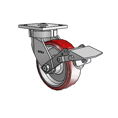 4 Series Kingpinless Casters Top Plate Swivel Caster with 6 x 2 Moldon Polyurethane (Aluminum Core) wheel and Tread Lock Brake