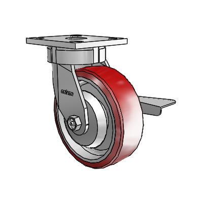 4 Series Kingpinless Casters Top Plate Swivel Caster with 6 x 2 Moldon Polyurethane (Aluminum Core) wheel and Side Lock Brake