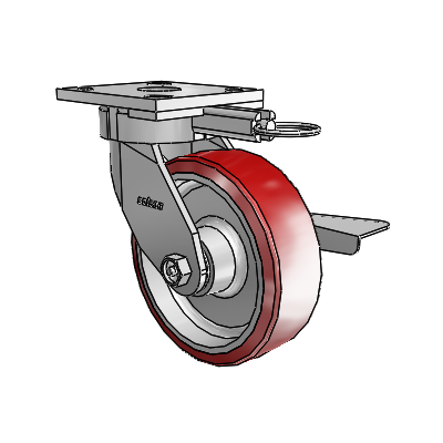 4 Series Kingpinless Casters Top Plate Swivel Caster with 6 x 2 Moldon Polyurethane (Aluminum Core) wheel and Side Lock Brake