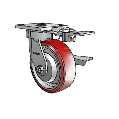 4 Series Kingpinless Casters Top Plate Swivel Caster with 6 x 2 Moldon Polyurethane (Aluminum Core) wheel and Side Lock Brake