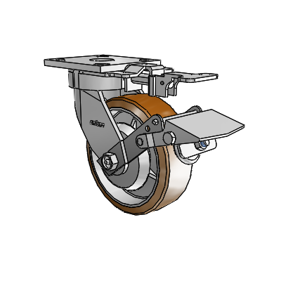 4 Series Kingpinless Casters Top Plate Swivel Caster with 6 x 2 Moldon Nylon (Aluminum Core) wheel and Tread Lock Brake