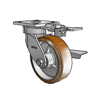 4 Series Kingpinless Casters Top Plate Swivel Caster with 6 x 2 Moldon Nylon (Aluminum Core) wheel and Side Lock Brake