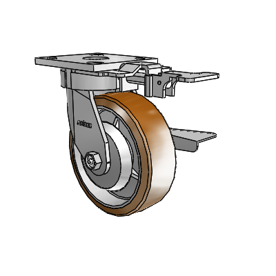 4 Series Kingpinless Casters Top Plate Swivel Caster with 6 x 2 Moldon Nylon (Aluminum Core) wheel and Side Lock Brake