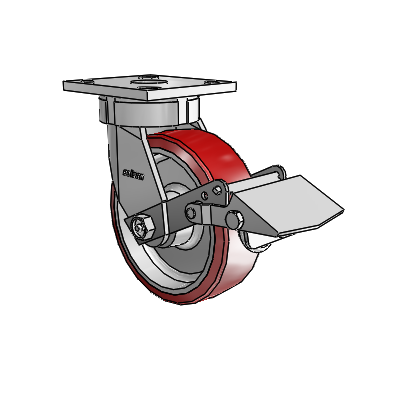 4 Series Kingpinless Casters Top Plate Swivel Caster with 6 x 2 Moldon Polyurethane (Aluminum Core) wheel and Tread Lock Brake