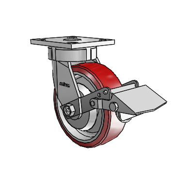 4 Series Kingpinless Casters Top Plate Swivel Caster with 6 x 2 Moldon Polyurethane (Aluminum Core) wheel and Tread Lock Brake