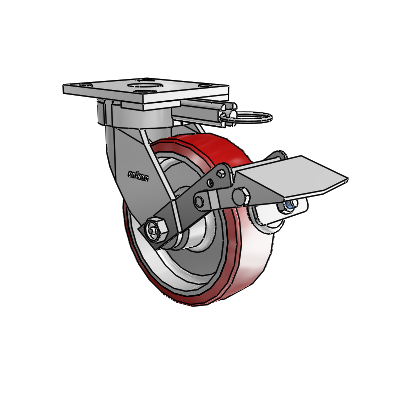 4 Series Kingpinless Casters Top Plate Swivel Caster with 6 x 2 Moldon Polyurethane (Aluminum Core) wheel and Tread Lock Brake
