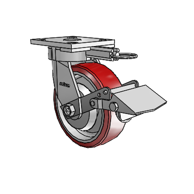 4 Series Kingpinless Casters Top Plate Swivel Caster with 6 x 2 Moldon Polyurethane (Aluminum Core) wheel and Tread Lock Brake