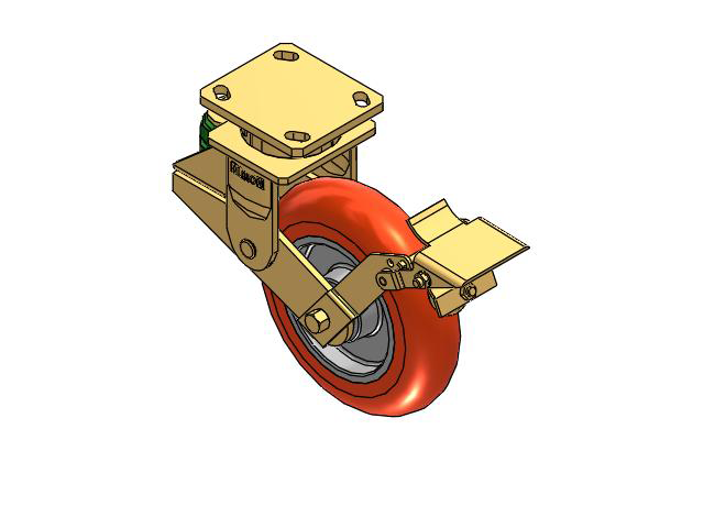 141 Series Top Plate Swivel Caster with 8 x 2 Orange Tread on Aluminum Core UA - Magnum Polyurethane (Aluminum Core) Wheel and Brake