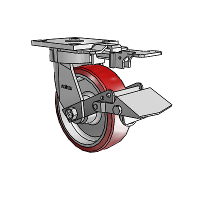 4 Series Kingpinless Casters Top Plate Swivel Caster with 6 x 2 Moldon Polyurethane (Aluminum Core) wheel and Tread Lock Brake