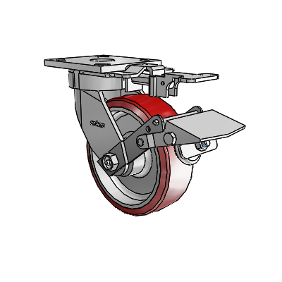 4 Series Kingpinless Casters Top Plate Swivel Caster with 6 x 2 Moldon Polyurethane (Aluminum Core) wheel and Tread Lock Brake