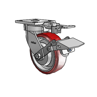 4 Series Kingpinless Casters Top Plate Swivel Caster with 6 x 2 Moldon Polyurethane (Aluminum Core) wheel and Tread Lock Brake