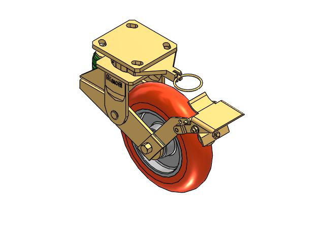 141 Series Top Plate Swivel Caster with 8 x 2 Orange Tread on Aluminum Core UA - Magnum Polyurethane (Aluminum Core) Wheel and Brake