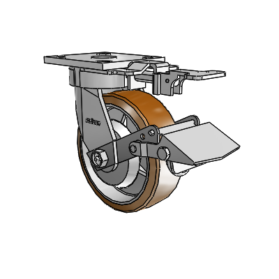 Roulettes sans pivot de la série 4 : roulette pivotante à plaque supérieure équipée d'une roue Moldon en nylon (noyau en aluminium) de 6 x 2 et d'un frein Tread Lock