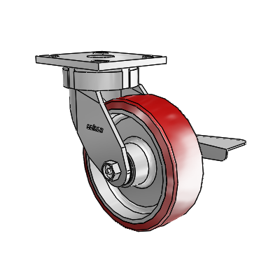 4 Series Kingpinless Casters Top Plate Swivel Caster with 6 x 2 Moldon Polyurethane (Aluminum Core) wheel and Side Lock Brake