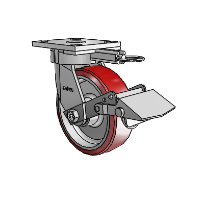 4 Series Kingpinless Casters Top Plate Swivel Caster with 6 x 2 Moldon Polyurethane (Aluminum Core) wheel and Tread Lock Brake