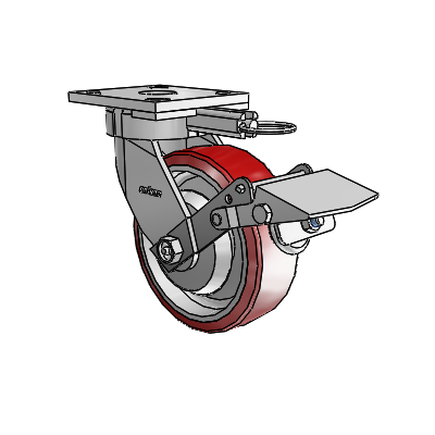 4 Series Kingpinless Casters Top Plate Swivel Caster with 6 x 2 Moldon Polyurethane (Aluminum Core) wheel and Tread Lock Brake