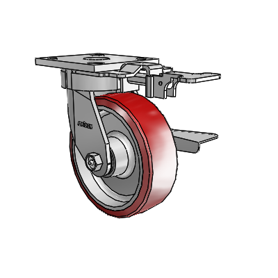 4 Series Kingpinless Casters Top Plate Swivel Caster with 6 x 2 Moldon Polyurethane (Aluminum Core) wheel and Side Lock Brake
