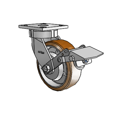 4 Series Kingpinless Casters Top Plate Swivel Caster with 6 x 2 Moldon Nylon (Aluminum Core) wheel and Tread Lock Brake