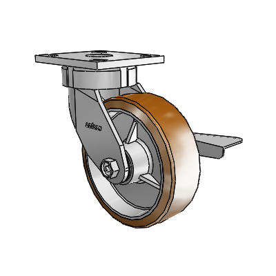 4 Series Kingpinless Casters Top Plate Swivel Caster with 6 x 2 Moldon Nylon (Aluminum Core) wheel and Side Lock Brake