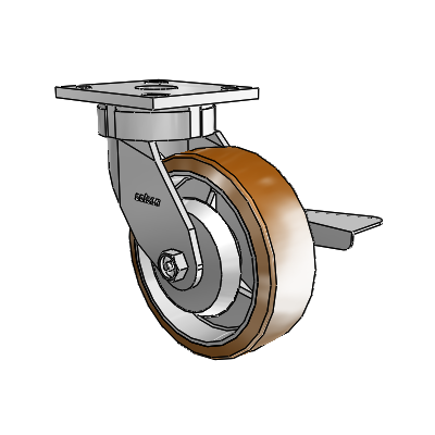 4 Series Kingpinless Casters Top Plate Swivel Caster with 6 x 2 Moldon Nylon (Aluminum Core) wheel and Side Lock Brake