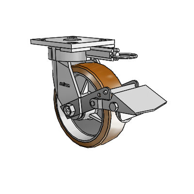 Roulettes sans pivot de la série 4 : roulette pivotante à plaque supérieure équipée d'une roue Moldon en nylon (noyau en aluminium) de 6 x 2 et d'un frein Tread Lock