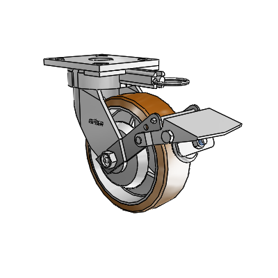 Roulettes sans pivot de la série 4 : roulette pivotante à plaque supérieure équipée d'une roue Moldon en nylon (noyau en aluminium) de 6 x 2 et d'un frein Tread Lock
