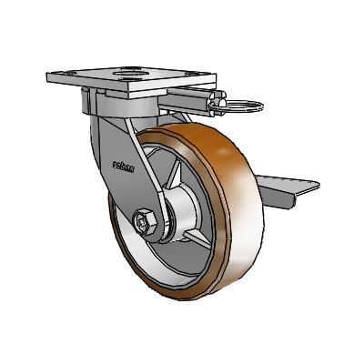 Roulettes sans pivot de la série 4 : roulette pivotante à plaque supérieure équipée d'une roue Moldon en nylon (noyau en aluminium) de 6 x 2 et d'un frein à blocage latéral